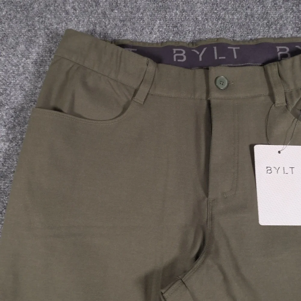 NWT BYLT Lux Pants Mens 34x30 Dark Olive Stretch Bamboo Slim Chino 5 Pocket